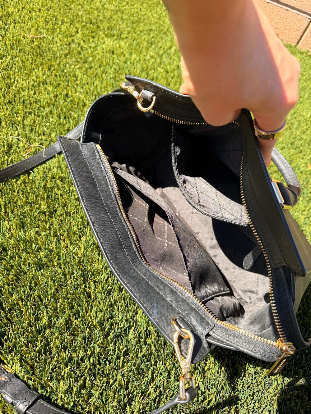 Michael Kors Gray Saffiano Leather Satchel with Gold Hardware - Picture 3 of 5